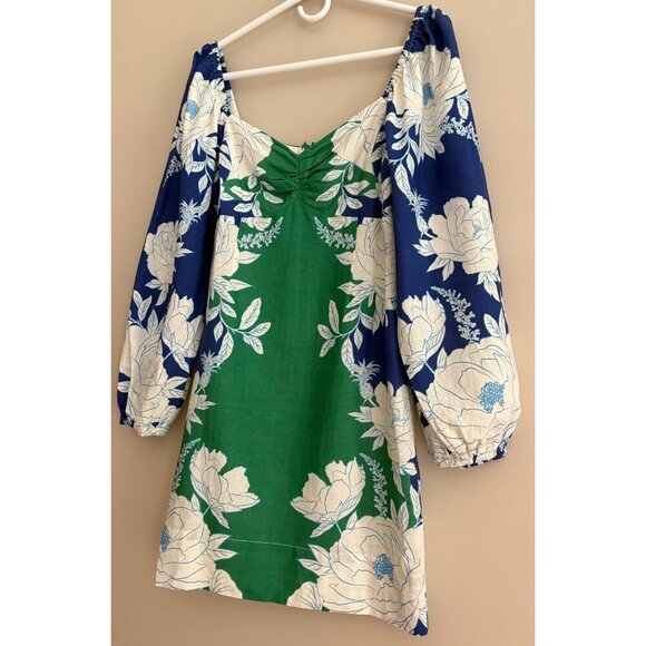 Farm Rio Soft Garden Linen-Blend Tropical Floral Mini Dress Size Small - Picture 4 of 14